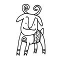 cute decorative goat with horns  mountain sheep  black ink lines Royalty Free Stock Photo