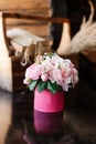 cute decorative pink flowers in a vase. Artificial flowers