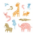 Cute decorative safari animals set. Vector illustration Royalty Free Stock Photo