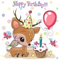 Cute Deer and bird with balloon and bonnets