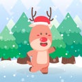 Cute Deer Christmas Character dancing on scene winter landscape Royalty Free Stock Photo