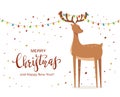 Cute Deer with Christmas Lights on Horns and Stars Royalty Free Stock Photo