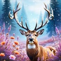 cute deer with flowers on its horns
