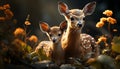 Cute deer in the forest, young and small, looking at camera generated by AI