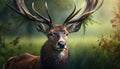 Cute deer in green forest, close up portrait ,generative AI Royalty Free Stock Photo