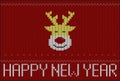 Cute deer on the knitting pattern, Happy new year Royalty Free Stock Photo