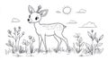 Cute Deer Fawn Line Art Drawing - Simple Outline Forest Animal for Coloring Royalty Free Stock Photo