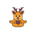 Cute deer is meditating or doing yoga. Animal cartoon concept isolated. Can used for t-shirt, greeting card, invitation card or