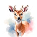 Watercolor painting of cute deer on white background
