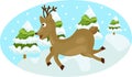 Cute deer running on snow