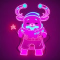 cute deer santaclaus doodle icon on neon light background