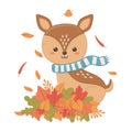 Cute deer with scarf animal hello autumn