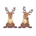 Cute deer sitting down. Christmas character flat illustration