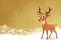 Cute deer standing on a golden background with pattern and sparkles.