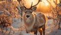 Cute deer standing in snowy forest, looking at camera generated by AI Royalty Free Stock Photo