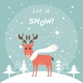 Cute Deer in the Winter Forest Christmas Card Royalty Free Stock Photo