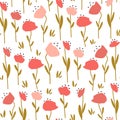 cute delicate pink red poppy flowers background seamless repeat vector pattern illustration Royalty Free Stock Photo