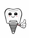 Cute dental implant and okay hands both illustration cartoon icon black white colors