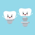 Cute dental implant tooth with hand icon