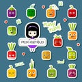 Chibi girl and square vegetable character set