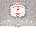 Cute design template.Paisley border lace and cartoon swans Royalty Free Stock Photo