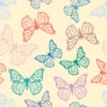 Cute detailed butterflies, seamless pattern in soft colours