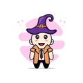 Cute detective character wearing witch hat