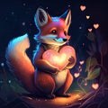 Cute Dhole hugging heart Cute fox with heart. Valentine's day card. Vector illustration. generative AI