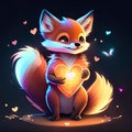 Cute Dhole hugging heart Valentine's day greeting card with cute fox. Vector illustration. AI Generated