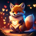 Cute Dhole hugging heart Valentine's day greeting card with cute fox. Vector illustration. generative AI