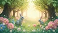 Cute illustration of two easter bunnys in a forest Royalty Free Stock Photo
