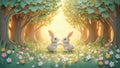 Cute illustration of two easter bunnys in a forest Royalty Free Stock Photo