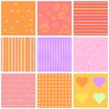 Cute different seamless patterns. Pink and white. Endless texture can be used for sweet romantic wallpaper, pattern fill, w Royalty Free Stock Photo