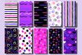 10 Cute different seamless patterns . Wavy lines, swirl, circles, triangles and hearts. Endless texture can be used for pr