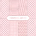 Cute different vector seamless patterns. Pink color. Geometric color set pink and white.