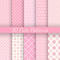 10 Cute different vector seamless patterns. Pink