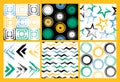 6 Cute different vector seamless patterns. Swirl, circles, brush strokes, squares, abstract geometric shapes. Polka dots Royalty Free Stock Photo