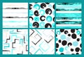 6 Cute different vector seamless patterns. Swirl, circles, brush strokes, squares, abstract geometric shapes. Polka dots Royalty Free Stock Photo