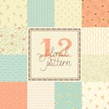 12 Cute different vector seamless patterns (tiling Royalty Free Stock Photo