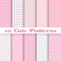 Cute different vector seamless patterns (tiling). Royalty Free Stock Photo