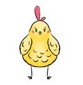 Cute digital art of Easter symbol - awesome yellow chick with a nice red scallop isolated on white background