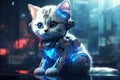 cute digital cat robot pet technology AI generated Royalty Free Stock Photo