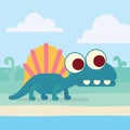 Cute Dimetrodon on the shore. Animal life. Vector illustration of prehistoric character in flat cartoon style isolated