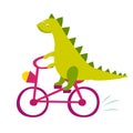 Cute dinasaur riding bicycle vector illustration Royalty Free Stock Photo