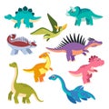 Cute dino. Cartoon dinosaurs, baby dragons, prehistoric monsters. Funny jurassic animals vector childish isolated Royalty Free Stock Photo