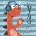 Cute dino characters. Music illustration. Royalty Free Stock Photo