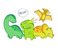 Cute dino company. Cartoon funny dinosaurs, flat illustration for invitation card.