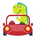 Cute dino drive funny car cartoon Royalty Free Stock Photo