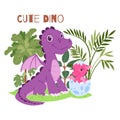 Cute dino family of brontosaurus baby and parent vector illustration. Dino characters for father s or mother s day Royalty Free Stock Photo