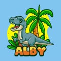 Cute Albertosaurus Dinosaur Character Mascot in Vector Cartoon Illustration Royalty Free Stock Photo